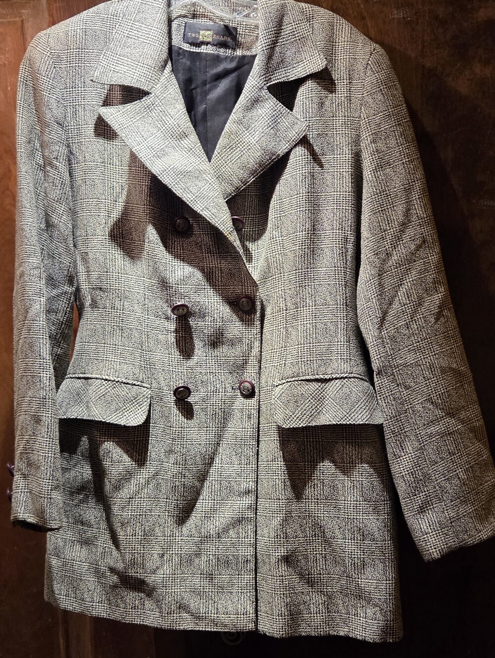 Classic Double-Breasted Glen Plaid Women's Blazer Jacket - Gray